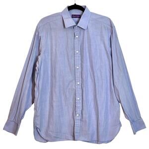 Ralph Lauren Purple Label Button Down Cotton Dress Shirt Blue Size 17 Italy
